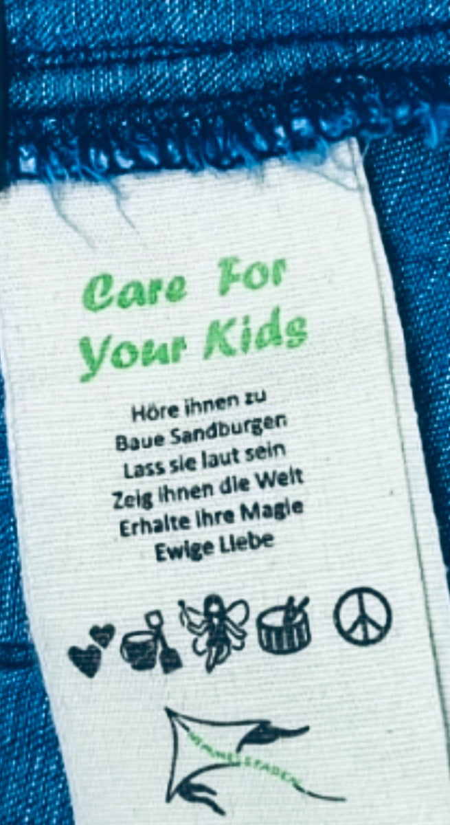 Himmelsfaden Philosophie - Care for your Kids - unsere Werte auf weichem Baumwoll-Label