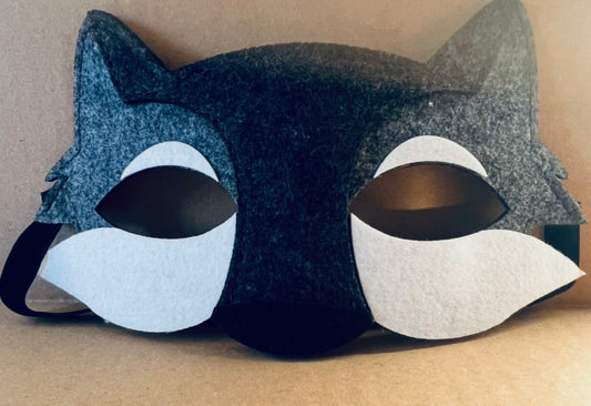 Filzmaske grau-weiß für Kinder Fasching - nachhaltige Karnevalsmaske aus Filz
