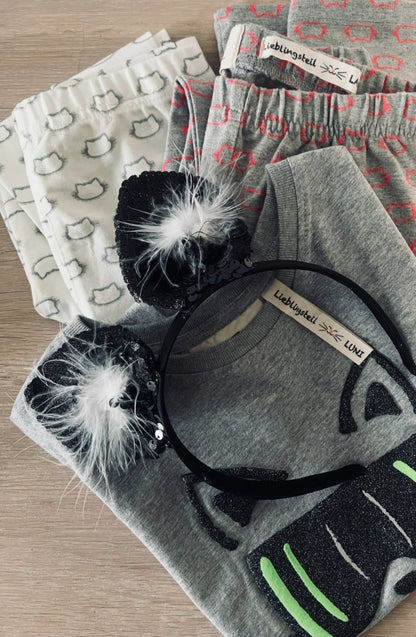 Halloween-Katzenohren-Outfit-Set schwarz mit Pailletten für Kinder-Kostüm