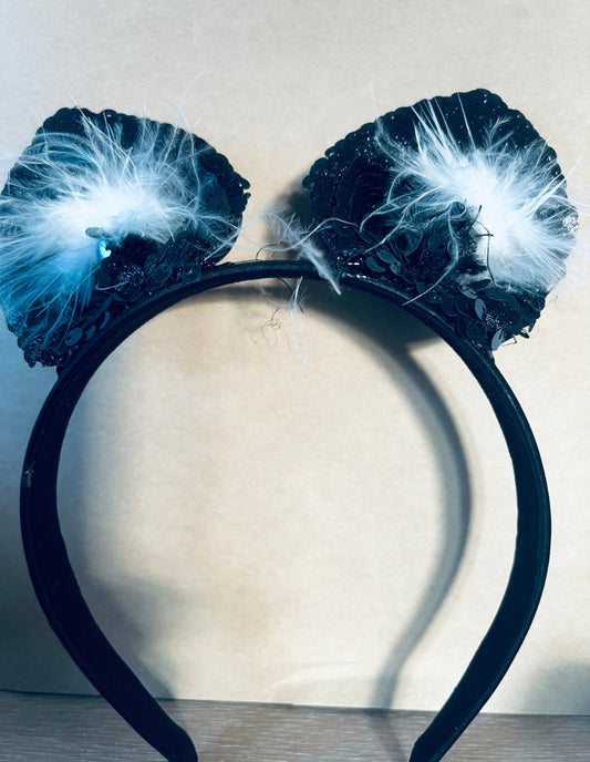 Kinder-Katzenohren-Haarreif schwarz mit glänzenden Pailletten Halloween-Accessoire