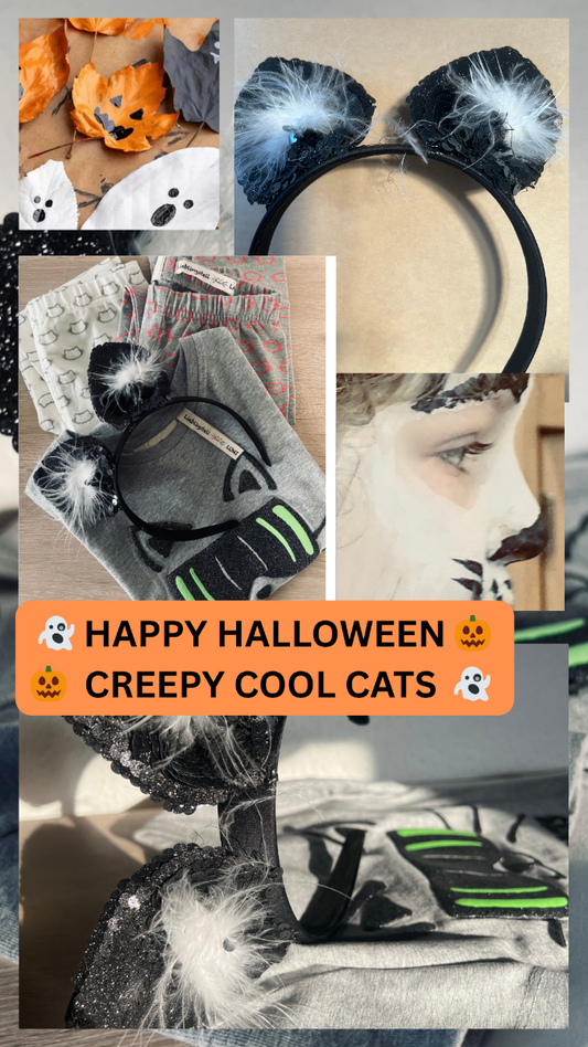 Halloween-Styling-Ideen mit schwarzen Katzenohren-Pailletten  Outfit-Set